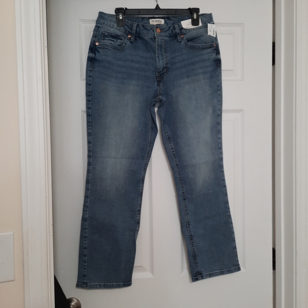 M Jeans By Maurcies Size 12 Short Mid Rise Slim Straight Leg Medium Wash, Nwt